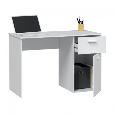 Mesa de escritorio blanca 1 cajón + 1 puerta 108x50x73cm