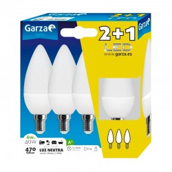 Bombilla vela LED E14 5,5W 470lm 4000K Pack 2+1
