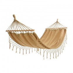 Hamaca tumbona de tela con flecos beige colgante