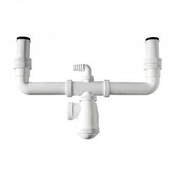 Sifón botella de plástico ABS blanco para doble fregadero 1 1/2"
