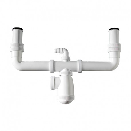 Sifón botella de plástico ABS blanco para doble fregadero 1 1/2"
