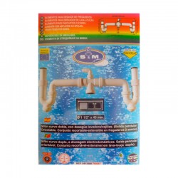 Sifón curvo doble de plástico ABS blanco con desagüe lavadora/vajillas 1 1/2"x40mm