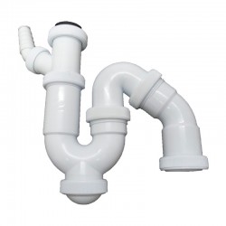 Sifón curvo orientable de plástico ABS blanco con toma a electrodomésticos 1 1/2"