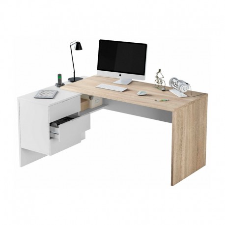 Mesa de escritorio de melamina blanco/roble Office