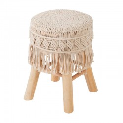Taburete de madera con flecos Macramé