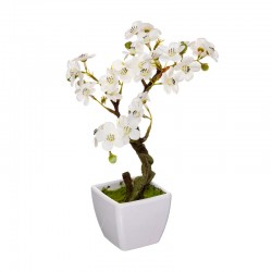 Planta cerezo blanco artificial en maceta metal blanca 18x18x26cm