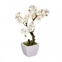 Planta cerezo blanco artificial en maceta metal blanca 18x18x26cm