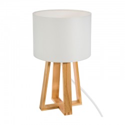 Lámpara de sobremesa de madera con pantalla blanca E27 25W Molu