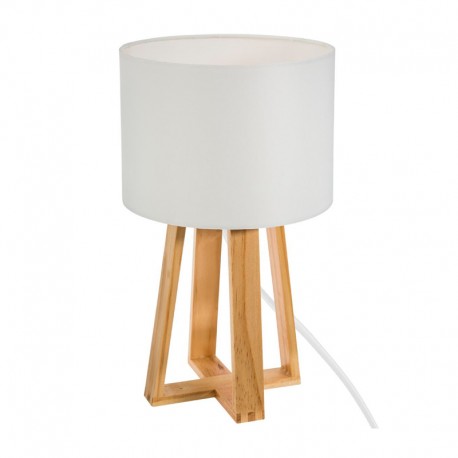 Lámpara de sobremesa de madera con pantalla blanca E27 25W Molu