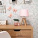 Lámpara de sobremesa de madera con pantalla rosa E14 25W