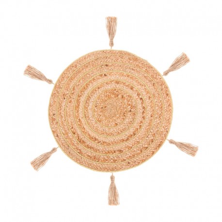 Salvaplatos de yute vegetal con pompones de lurex dorados 38cm Cosy