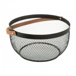 Frutero de metal retro negro con asa de madera 29x15cm