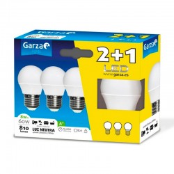 Bombilla esférica LED E27 7W 8100lm 4000K Pack 2+1