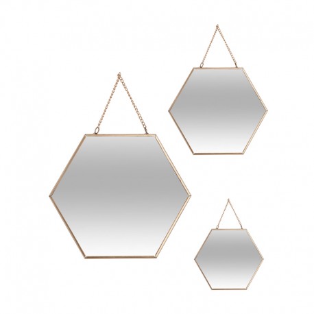 Set de 3 espejos de pared hexagonales