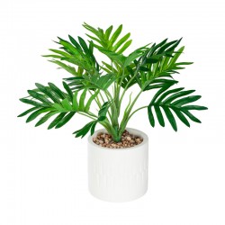 Palma artificial decorativa de poliéster en maceta de cemento blanca con piedras 30x29cm