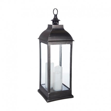 Farol portavelas de 3 velas LED de plástico ABS negro