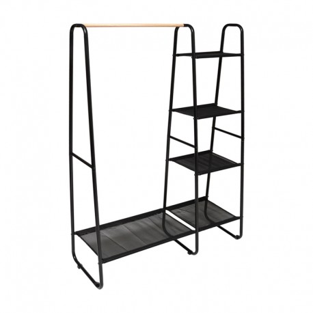 Perchero de metal/madera/textil negro con estantes