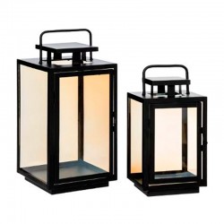 Set de 2 farolillos portavelas de cristal y metal en negro