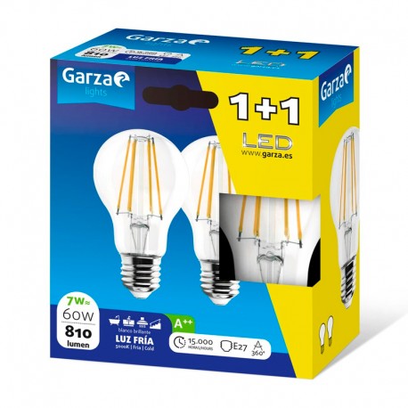 Bombilla estándar LED filamento E27 7W 806lm 5000K Pack 1+1 Garza