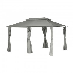 Pérgola de acero con cortinas grises 3x4m