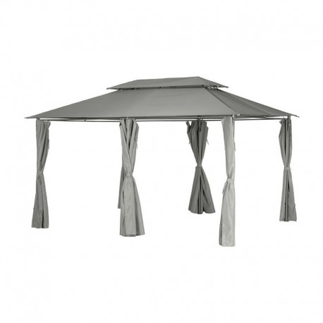 Pérgola de acero con cortinas grises 3x4m