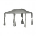 Pérgola de acero con cortinas grises 3x4m
