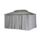 Pérgola de acero con cortinas grises 3x4m