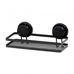 Cestillo rectangular de metal negro con ventosas 25x12x12cm