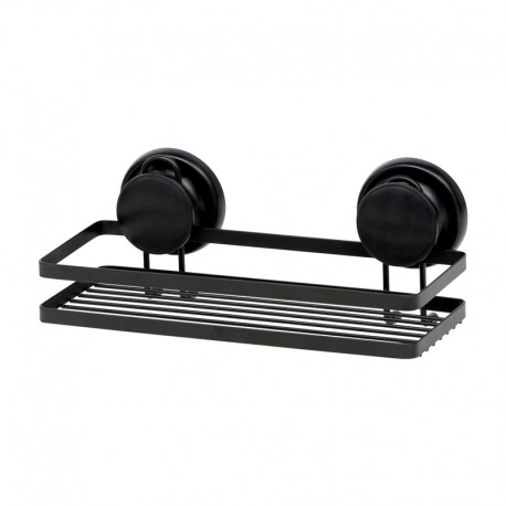 Cestillo rectangular de metal negro con ventosas 25x12x12cm