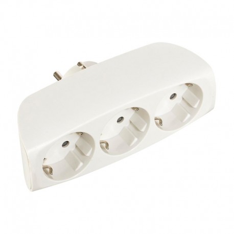 Adaptador enchufe triple Schuko frontal 16A 250V 2400W 4,8mm