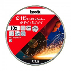Set de 10 discos de corte rápido 115x1mm para acero inoxidable KWB