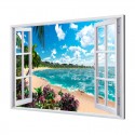 Cuadro alto brillo ventana con vistas al mar 120x80cm