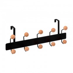Perchero de metal negro con 10 ganchos de madera para puerta 44x17x11cm