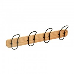 Perchero de pared de madera con 4 ganchos metálicos negros 50x6x13cm