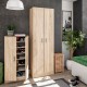Armario zapatero multiusos 2 puertas de melamina roble 59x37x180cm