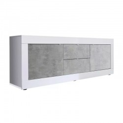 Mueble de TV con 2 puertas y 2 cajones blanco brillo/cemento