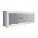 Mueble de TV con 2 puertas y 2 cajones blanco brillo/cemento