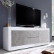 Mueble de TV con 2 puertas y 2 cajones blanco brillo/cemento