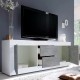 Mueble de TV con 2 puertas y 2 cajones blanco brillo/cemento
