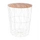 Mesa redonda auxiliar de metal/madera blanca 47x57cm