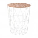 Mesa redonda auxiliar de metal/madera blanca 47x57cm