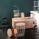 Mesa redonda auxiliar de metal/madera blanca 47x57cm