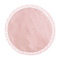 Alfombra de poliéster /algodón con flecos rosa 90cm