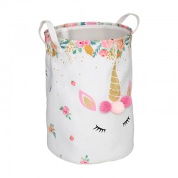 Cesta infantil de tela para juguetes con dibujo de unicornio 35x50cm