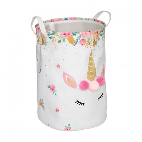 Cesta infantil de tela para juguetes con dibujo de unicornio 35x50cm