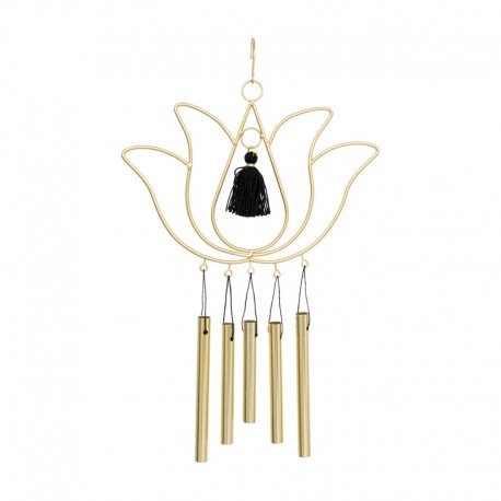 Carrillón de viento flor de loto de metal dorado 25x1x41cm