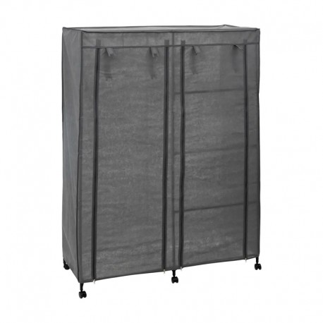 Armario de tela con ruedas gris 3 estantes 118x49x168cm