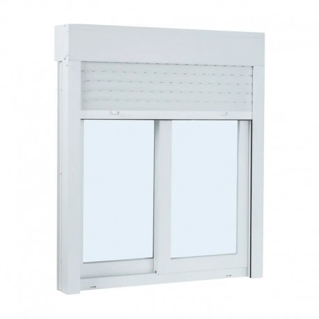 Ventana corredera de PVC blanca 2 hojas con persiana 100x100cm