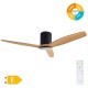 Ventilador de techo DC negro/madera con luz led + mando Ø132 Kasama