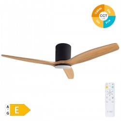 Ventilador de techo DC negro/madera con luz led + mando Ø132 Kasama